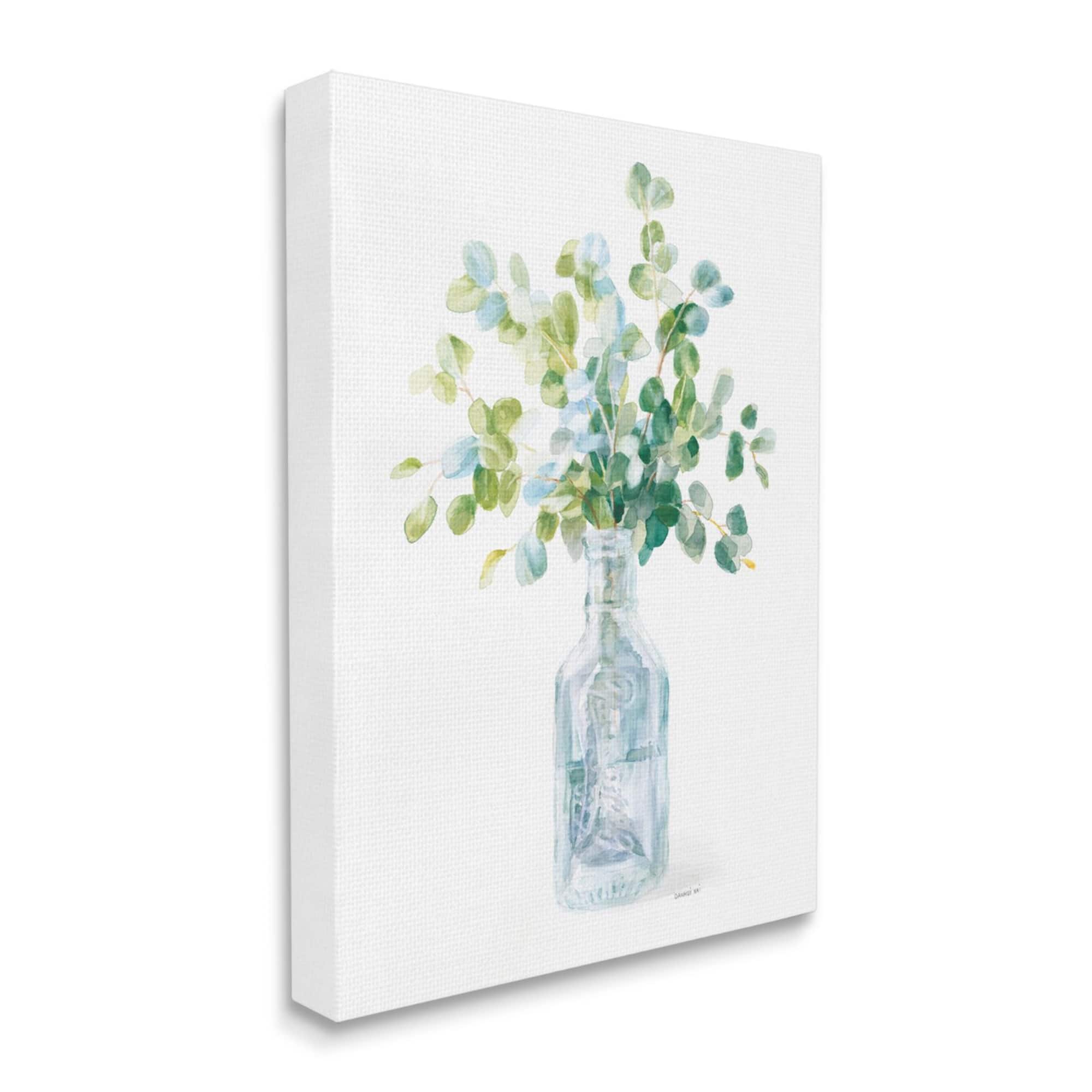 Stupell Industries Flower Jar Still Life Green Blue Painting Canvas Wall Art